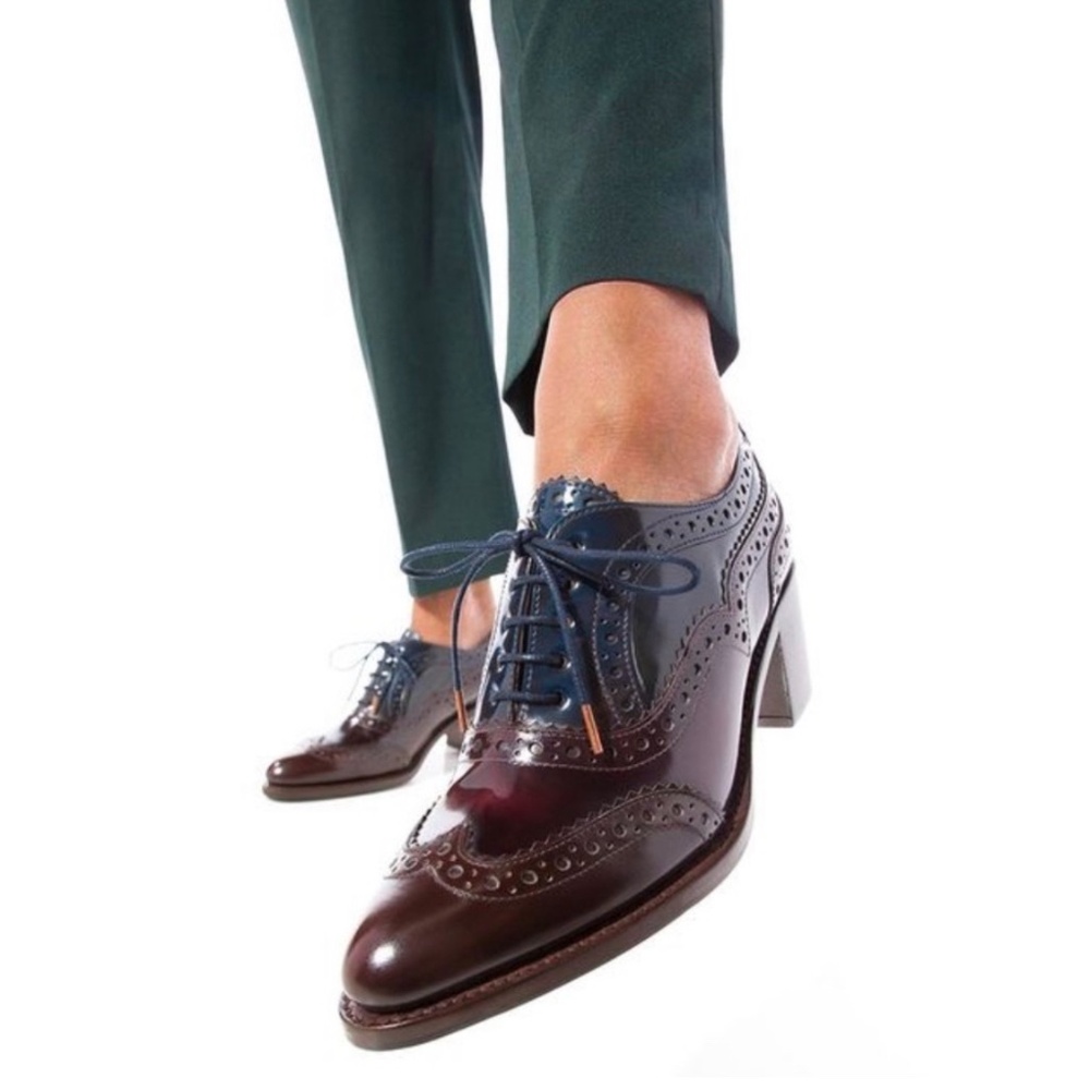 Elegant Burgundy Brogue Heels - Picture 3 of 13
